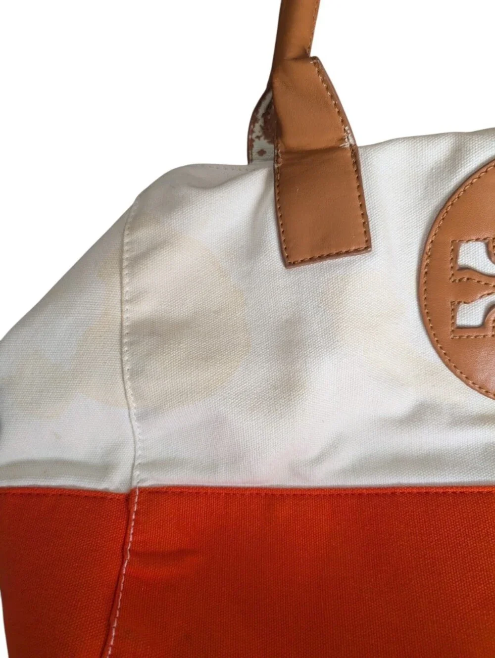 Tory Burch Dipped Canvas Tote in Orange and White